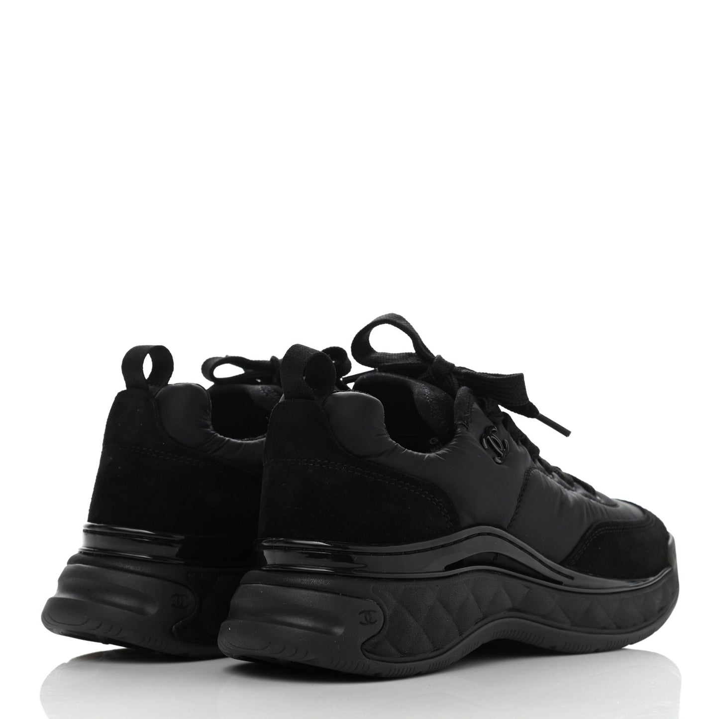 Nylon Suede Calfskin CC Sneakers 35 Black