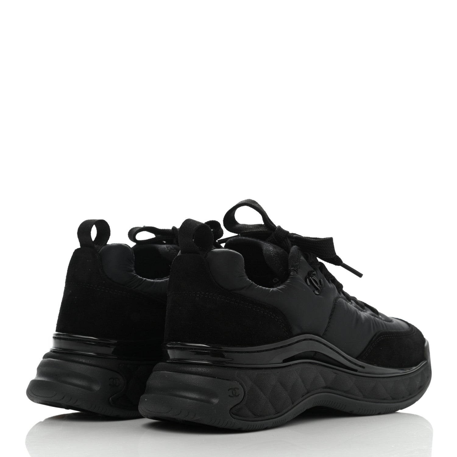 Chanel Nylon Suede Calfskin CC Sneakers 35 Black 4 of 11