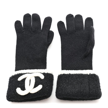 Chanel Wool Cashmere Silk Logo Gloves Black 1 of 4