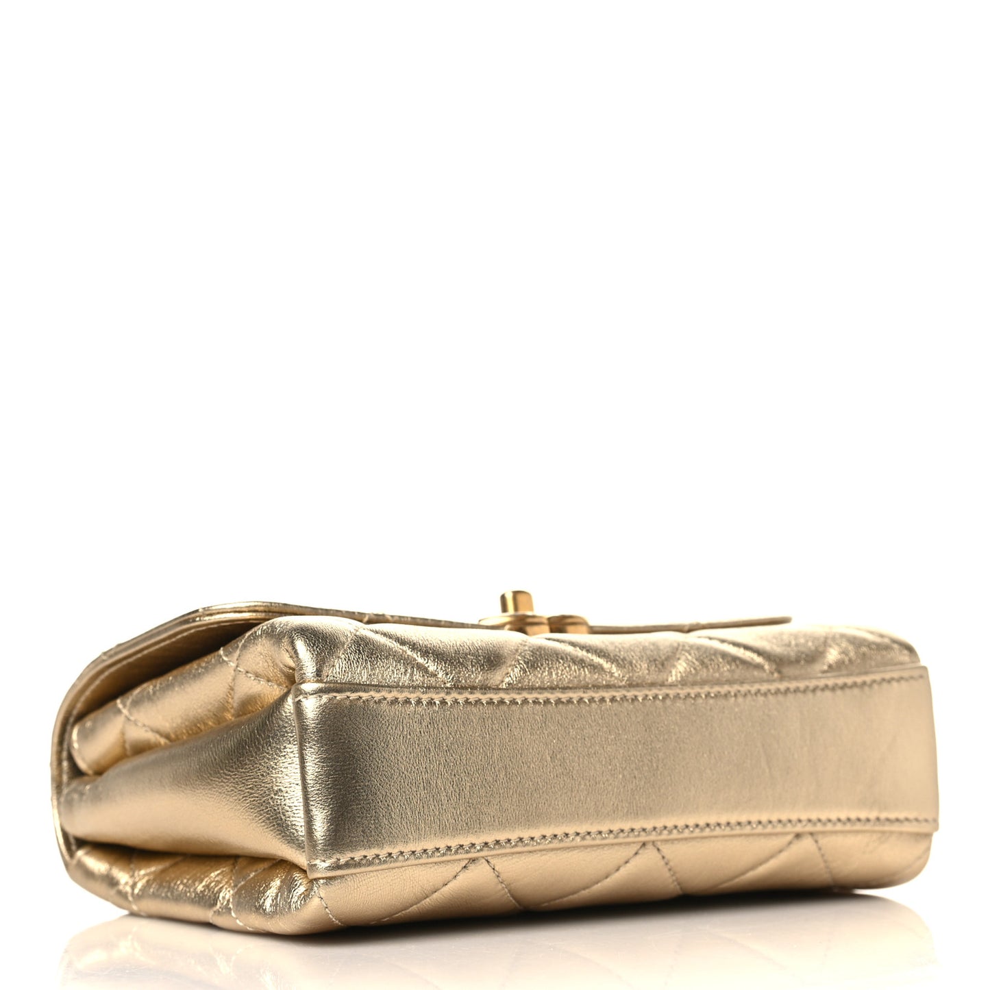 Metallic Lambskin Quilted Mini CC Crystal Logo Chain Flap Gold