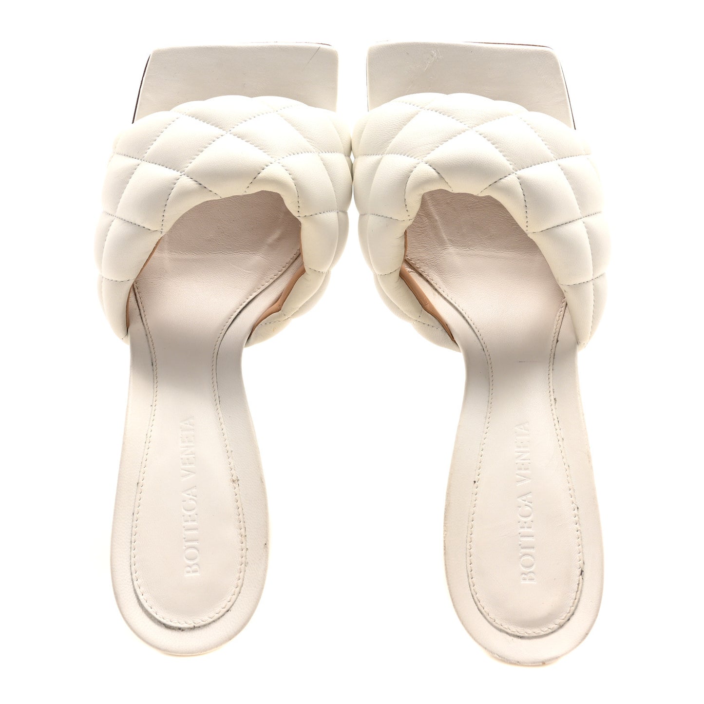 Nappa Matelasse Padded Mule Sandals 38.5 Optic White