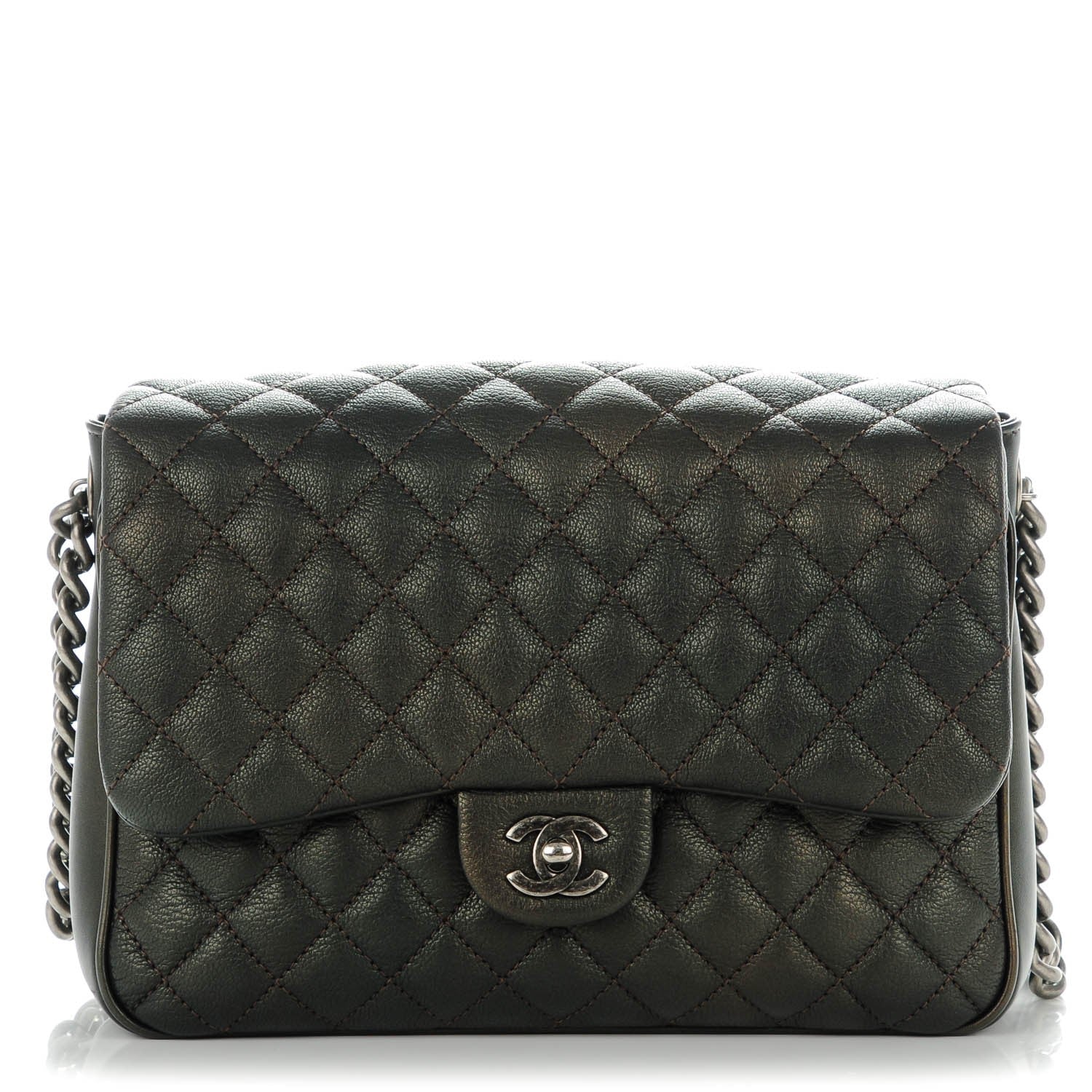 Chanel Metallic Goatskin Quilted Medium Rock In Rome Flap Charcoal 1 of 8