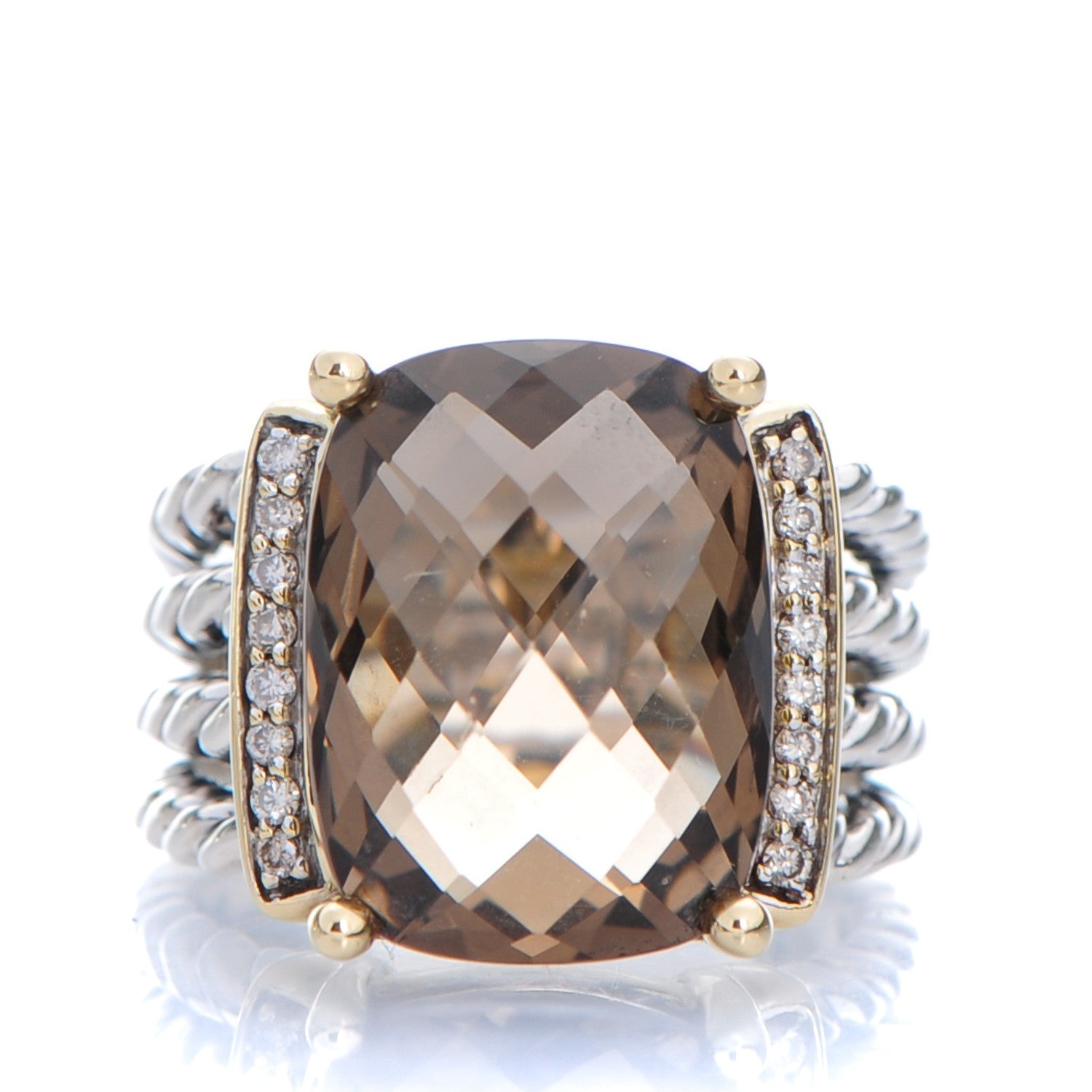 David Yurman Sterling Silver 18K Yellow Gold Diamond Smoky Quartz 16mm Wheaton Ring 54 7 1 of 6