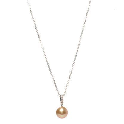 Mikimoto 18K Yellow Gold Diamond Golden South Sea Pearl 10mm Pendant Necklace 1 of 6