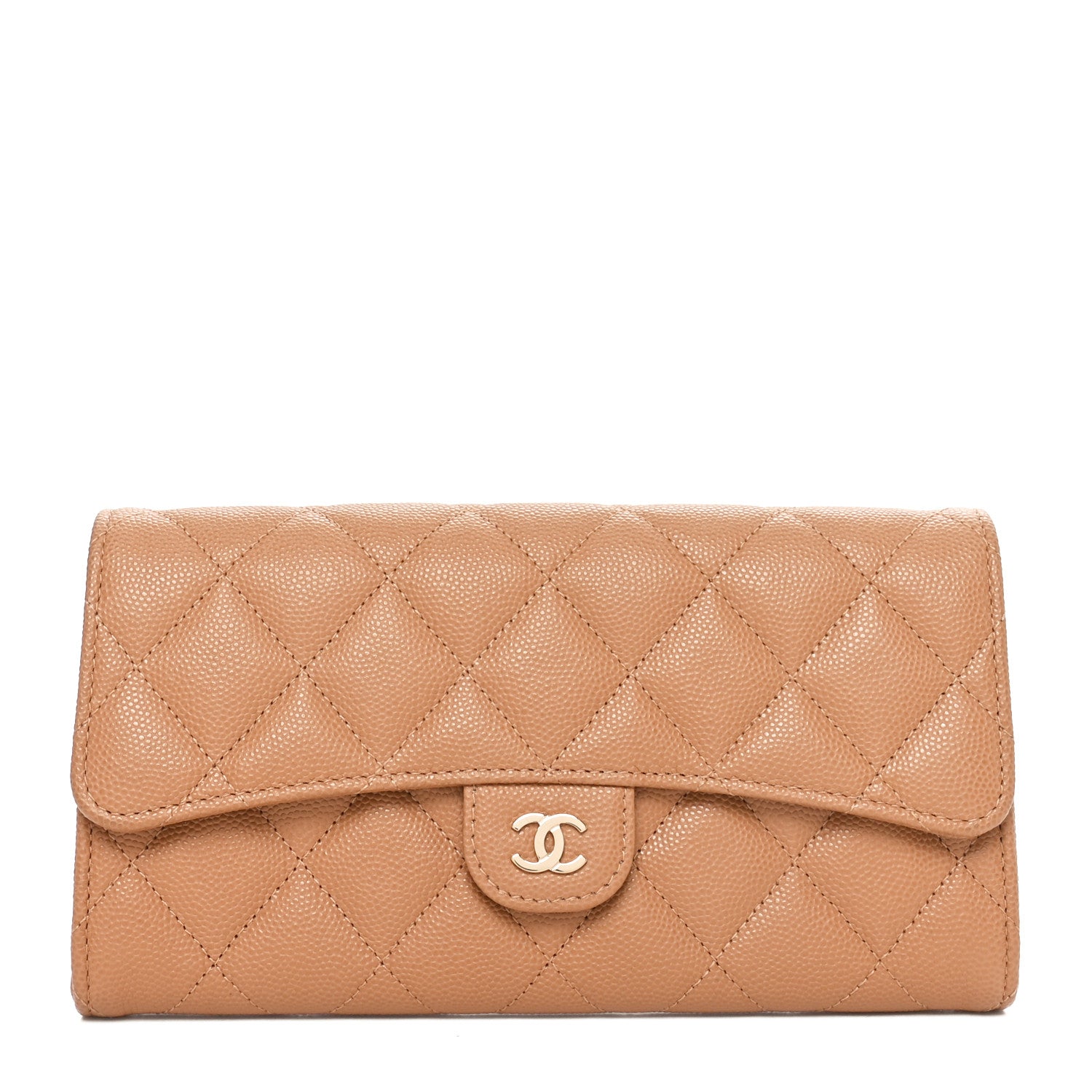Chanel Caviar Quilted Large Gusset Flap Wallet Beige 1 of 11