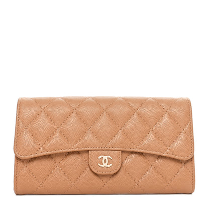 Chanel Caviar Quilted Large Gusset Flap Wallet Beige 1 of 11