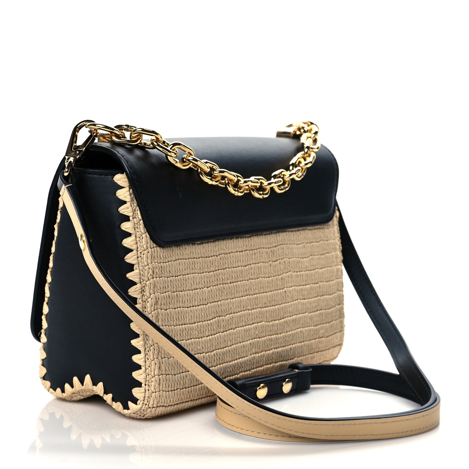 Louis Vuitton Calfskin Raffia Twist Shoulder Bag MM Black 2 of 8