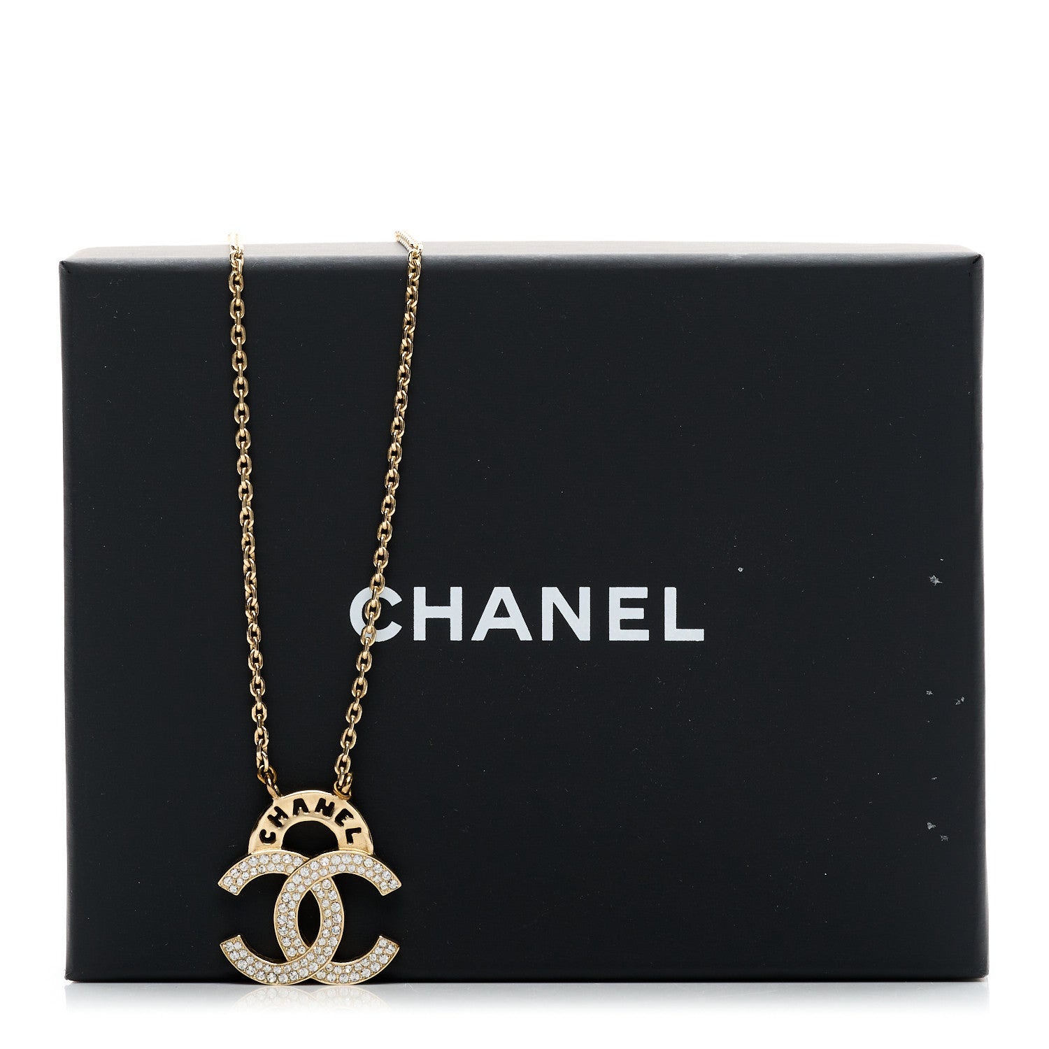 Chanel Crystal CC Cutout Logo Pendant Necklace Gold 6 of 6