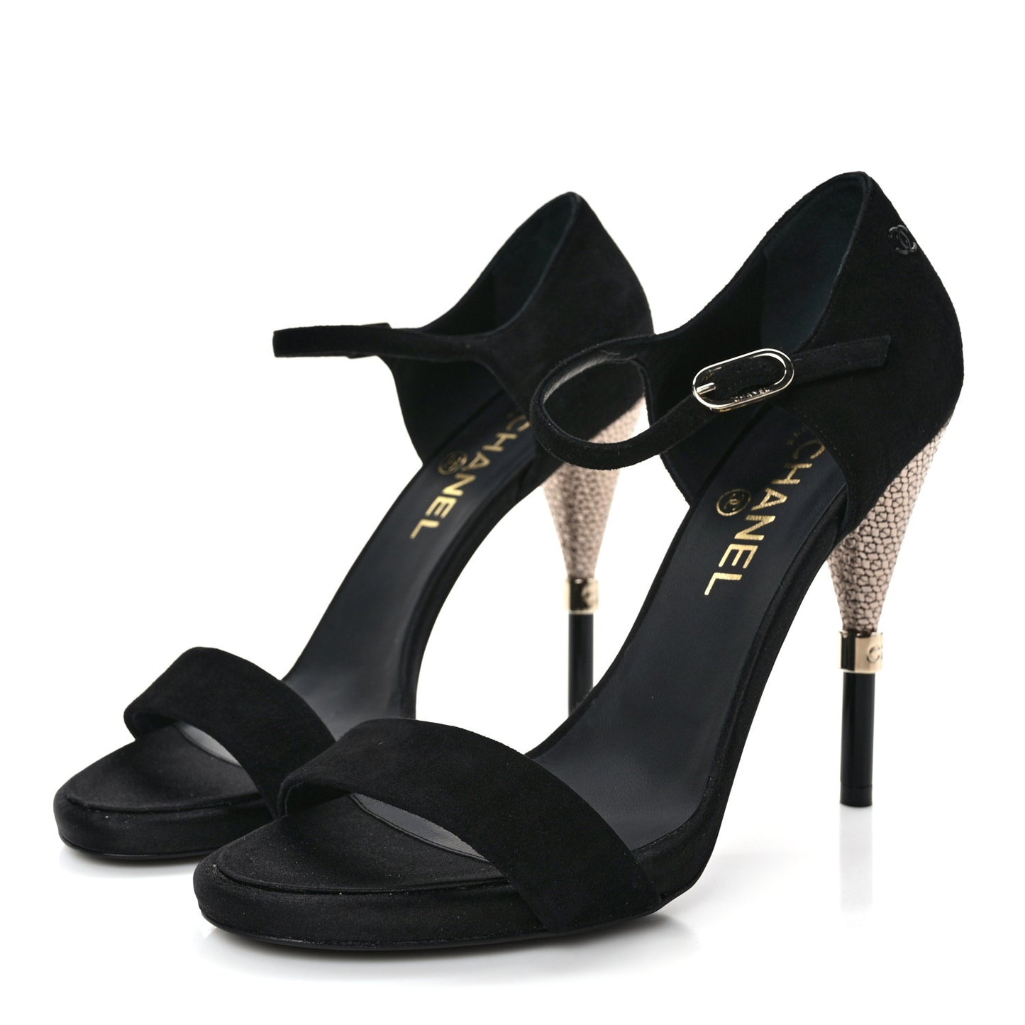 Suede Calfskin CC Sandals 39 Black