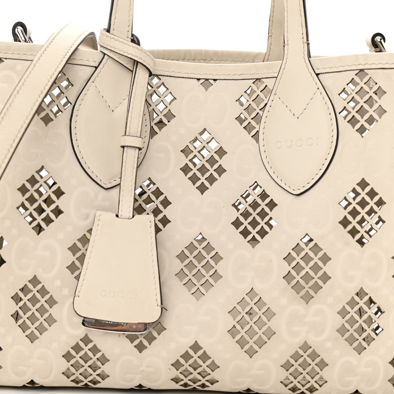 Gucci Calfskin GG Monogram Diamond Cut Small Ophidia Tote Bag Off White 8 of 20