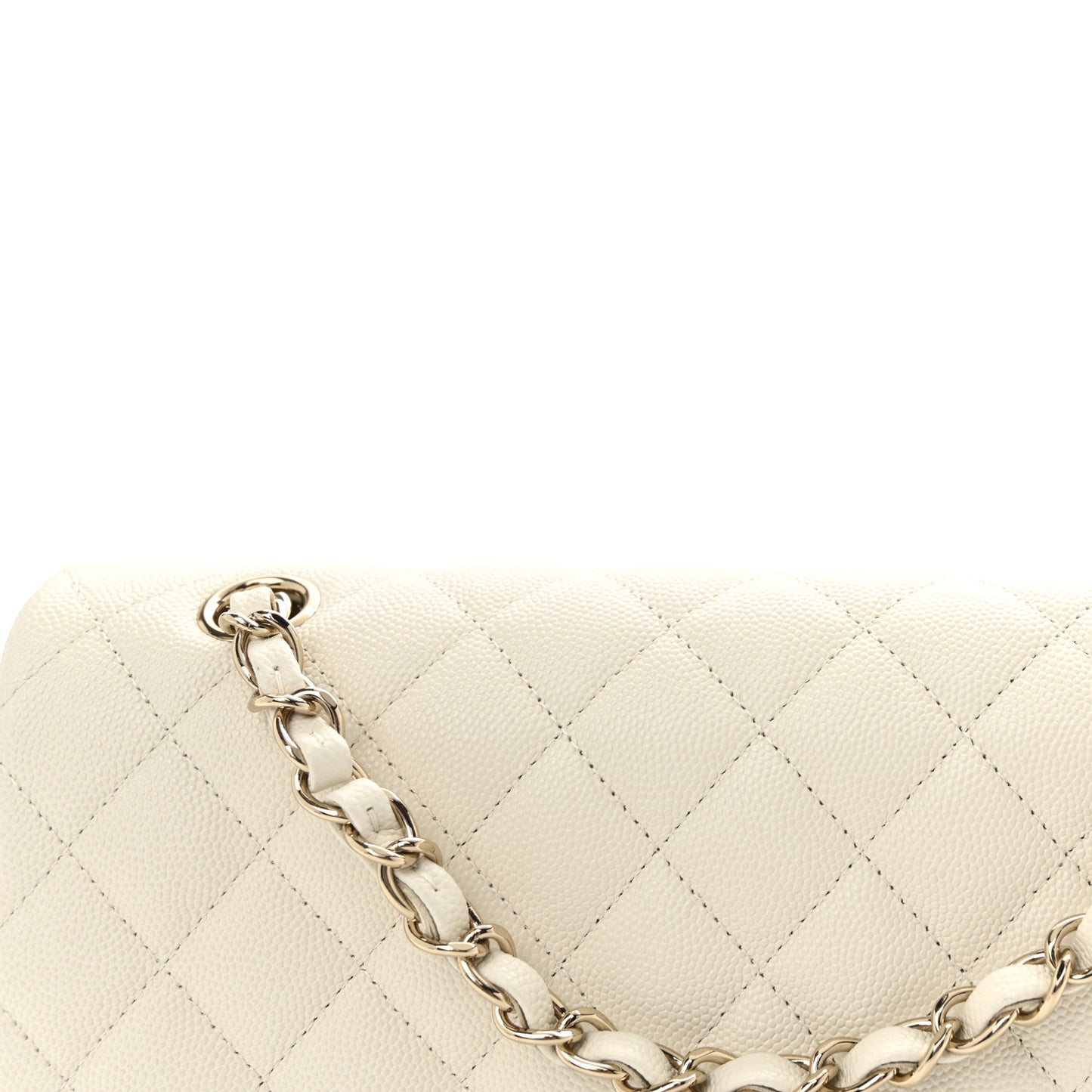 Caviar Quilted Medium Double Flap White