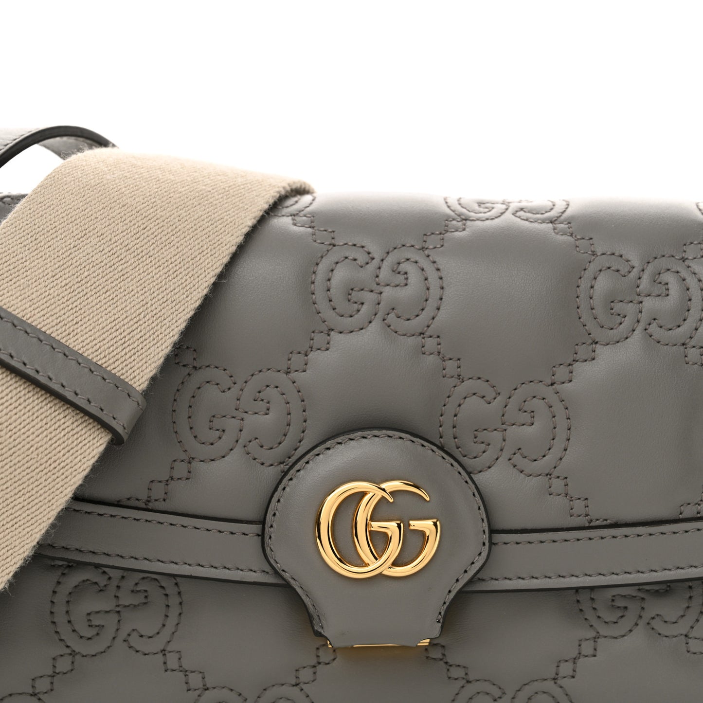 Calfskin GG Matelasse Small Flap Shoulder Bag Dusty Grey Natural