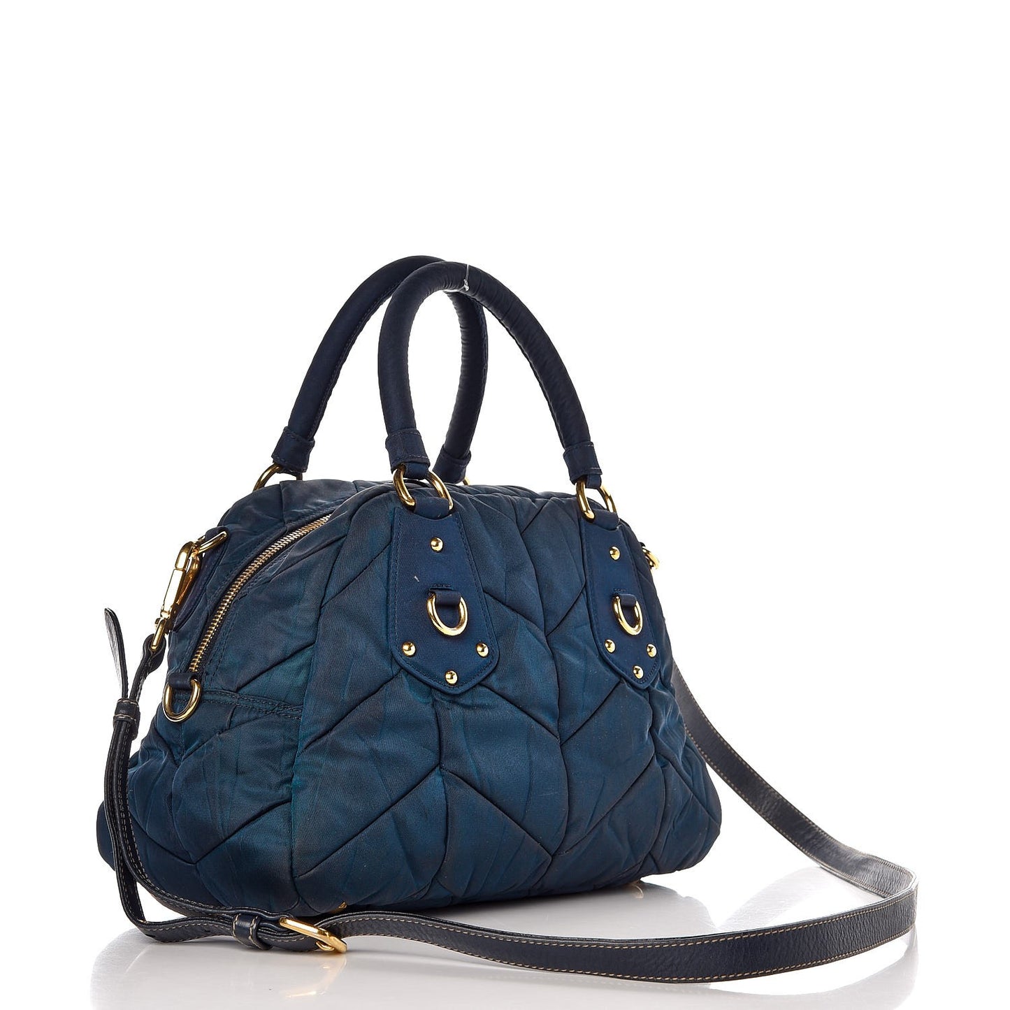 Tessuto Nylon Chevron Quilted Dome Satchel Blue