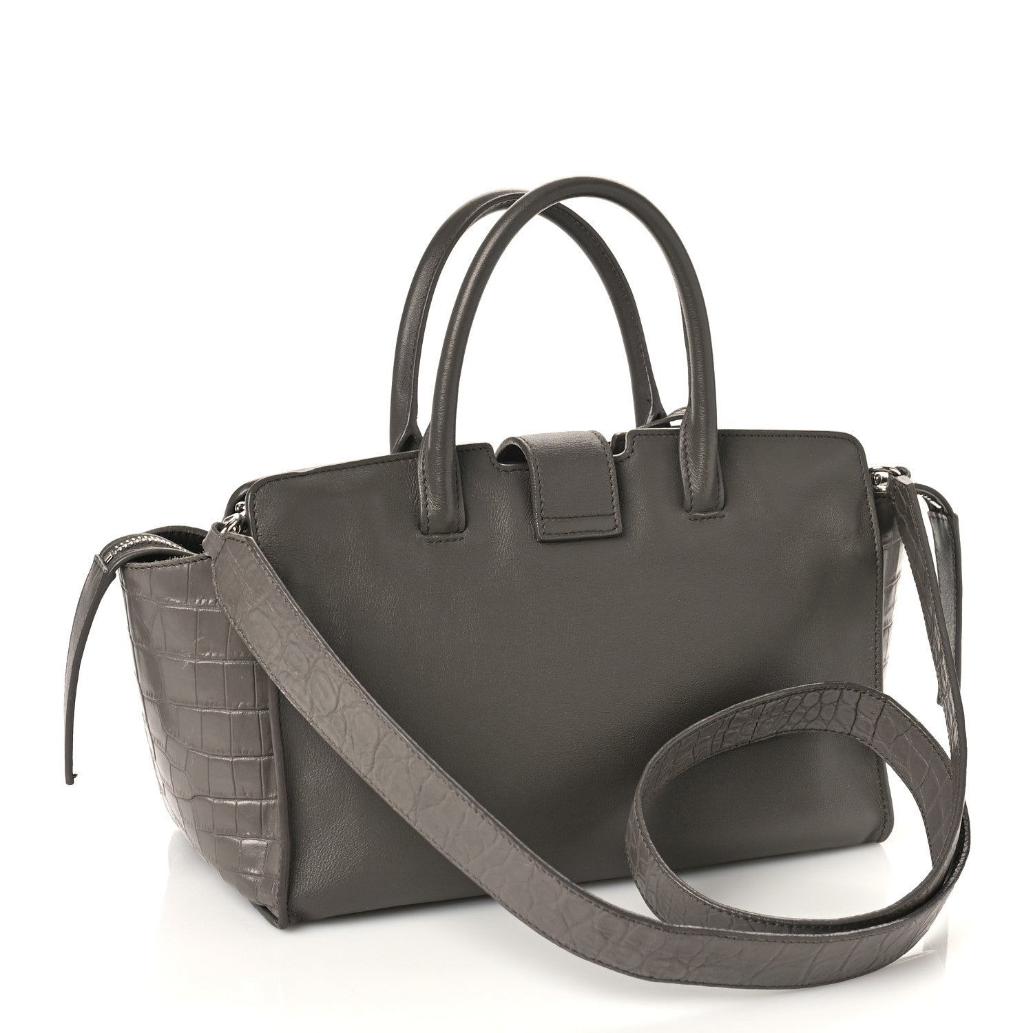 Saint Laurent Smooth Calfskin Crocodile Embossed Baby Monogram Downtown Cabas Earth 3 of 9