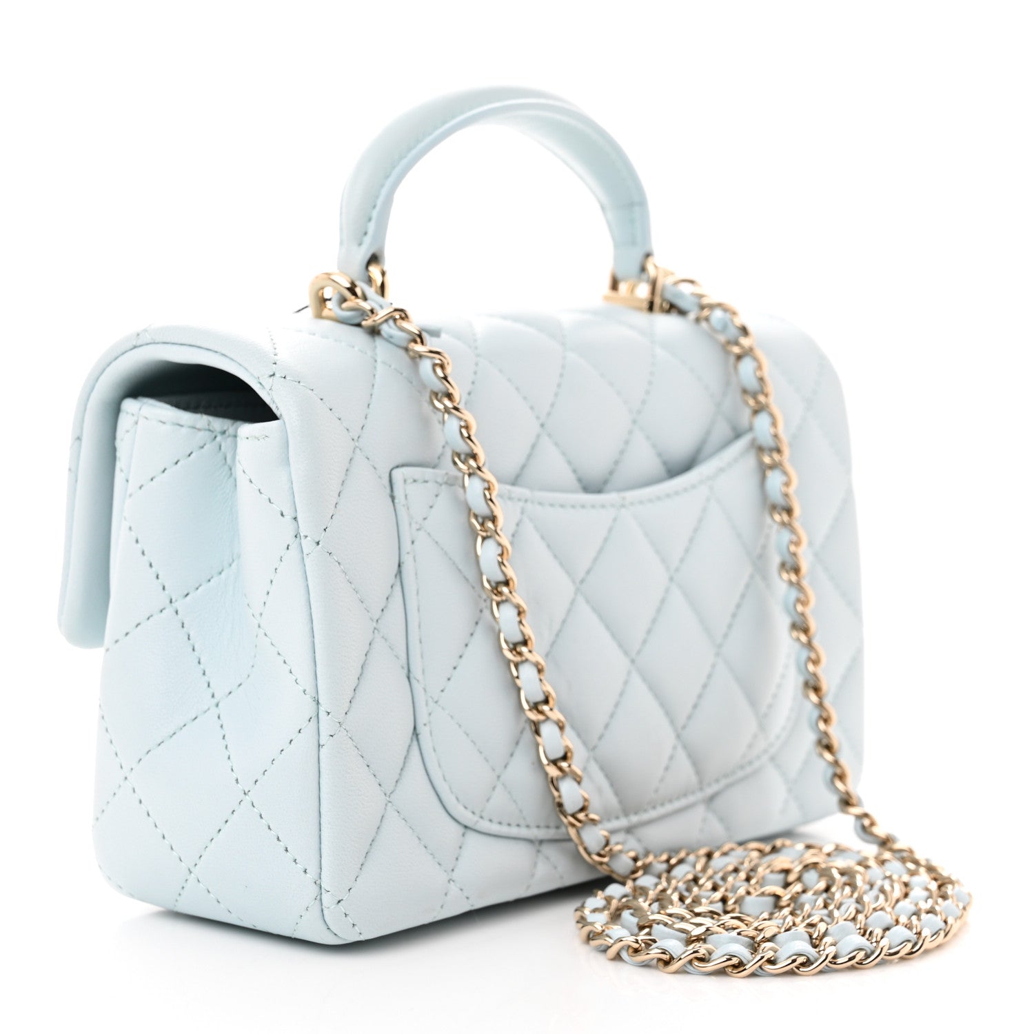 Chanel Lambskin Quilted Mini Top Handle Rectangular Flap Light Blue 3 of 12
