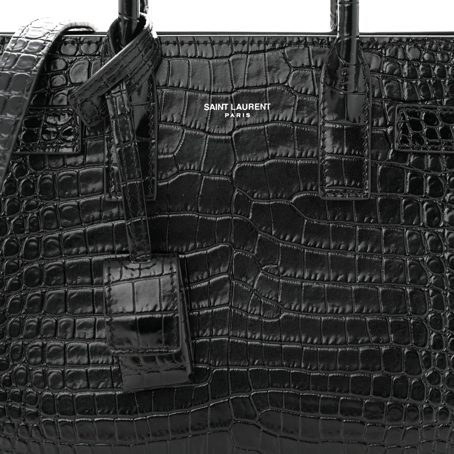 Calfskin Crocodile Embossed Nano Sac De Jour Black