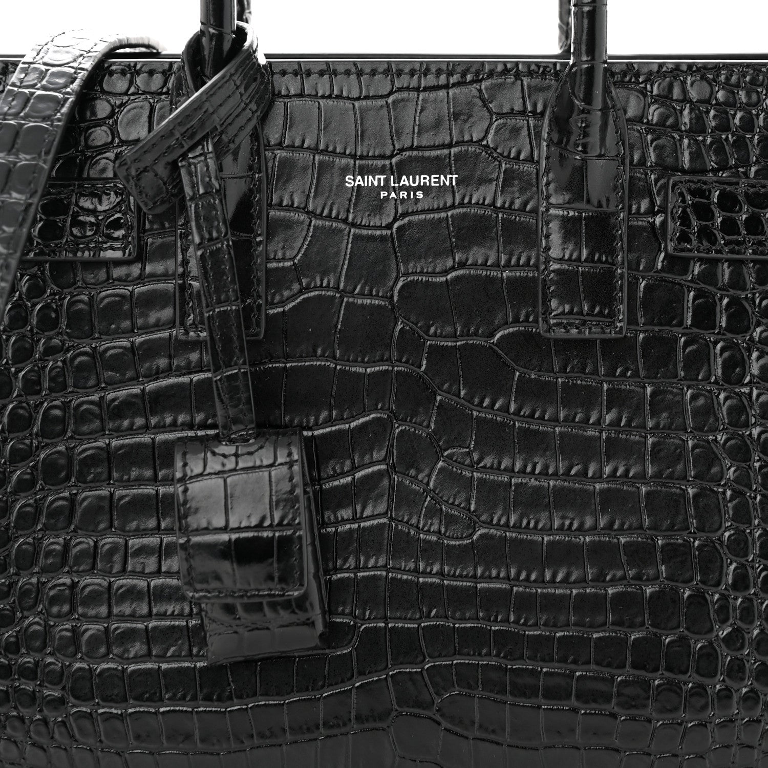 Saint Laurent Calfskin Crocodile Embossed Nano Sac De Jour Black 8 of 12