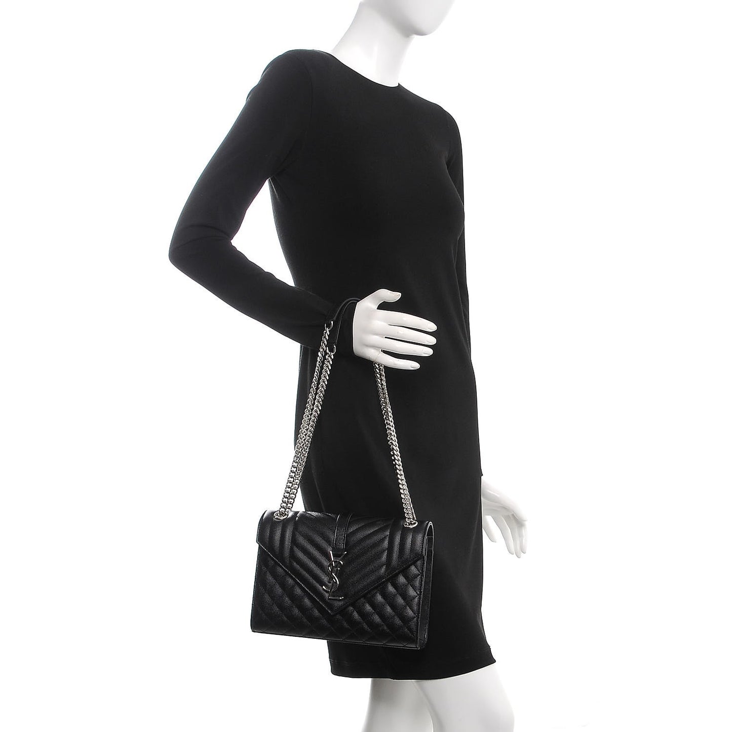 Grain De Poudre Textured Mixed Matelasse Triquilt Medium Monogram Satchel Black