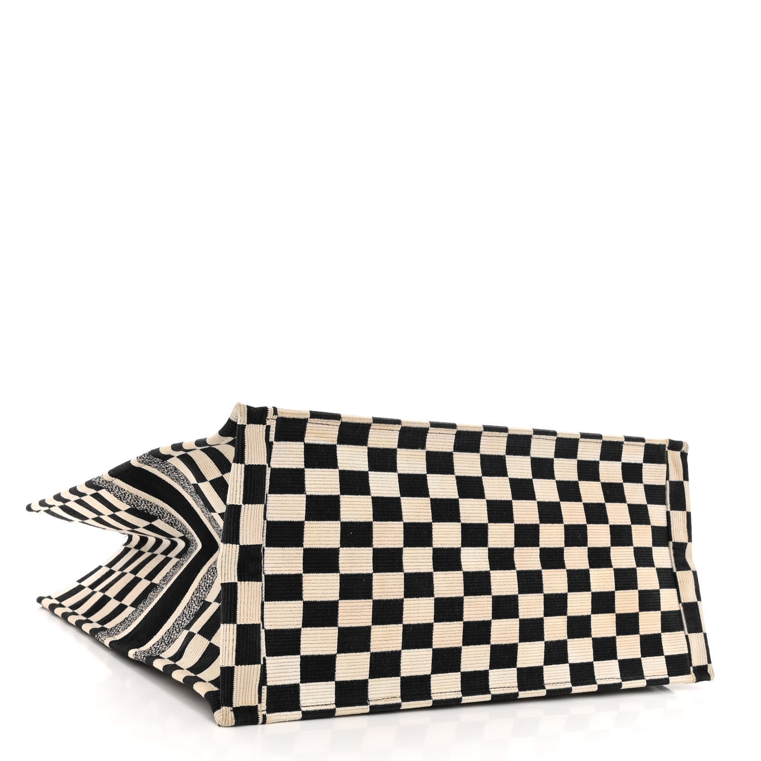 Christian Dior Canvas Embroidered Checkered Book Tote Black White 4 of 12