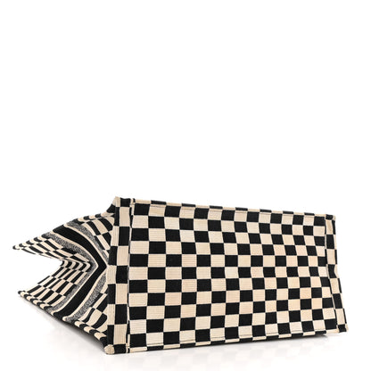 Christian Dior Canvas Embroidered Checkered Book Tote Black White 4 of 12