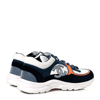 Chanel Nylon Calfskin Suede CC Womens Sneakers 38 Navy White Orange 4 of 8