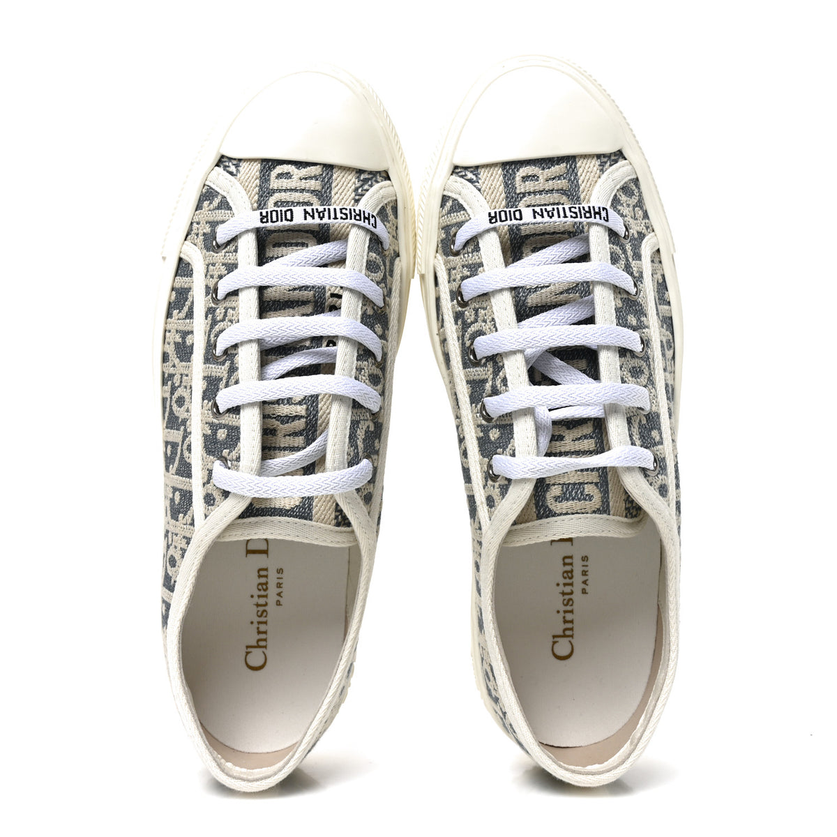 Oblique Chambray Raffia Effect Walk'N'Dior Low Top Sneakers 37 Blue Light Biscuit