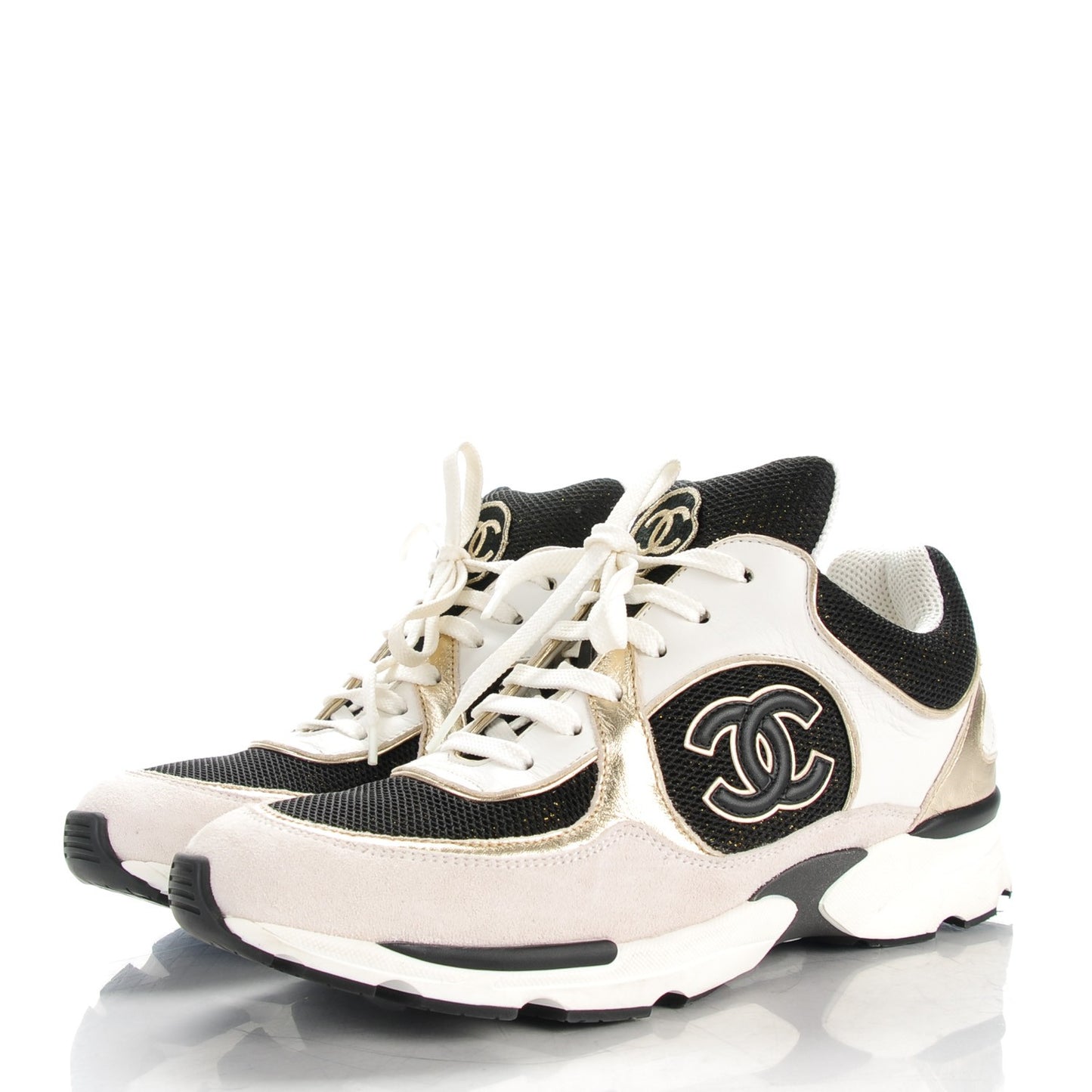 Suede Calfskin CC Sneakers 39 Black White Gold
