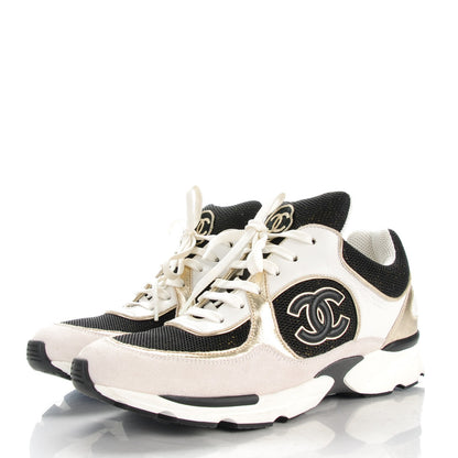 Chanel Suede Calfskin CC Sneakers 39 Black White Gold 3 of 9