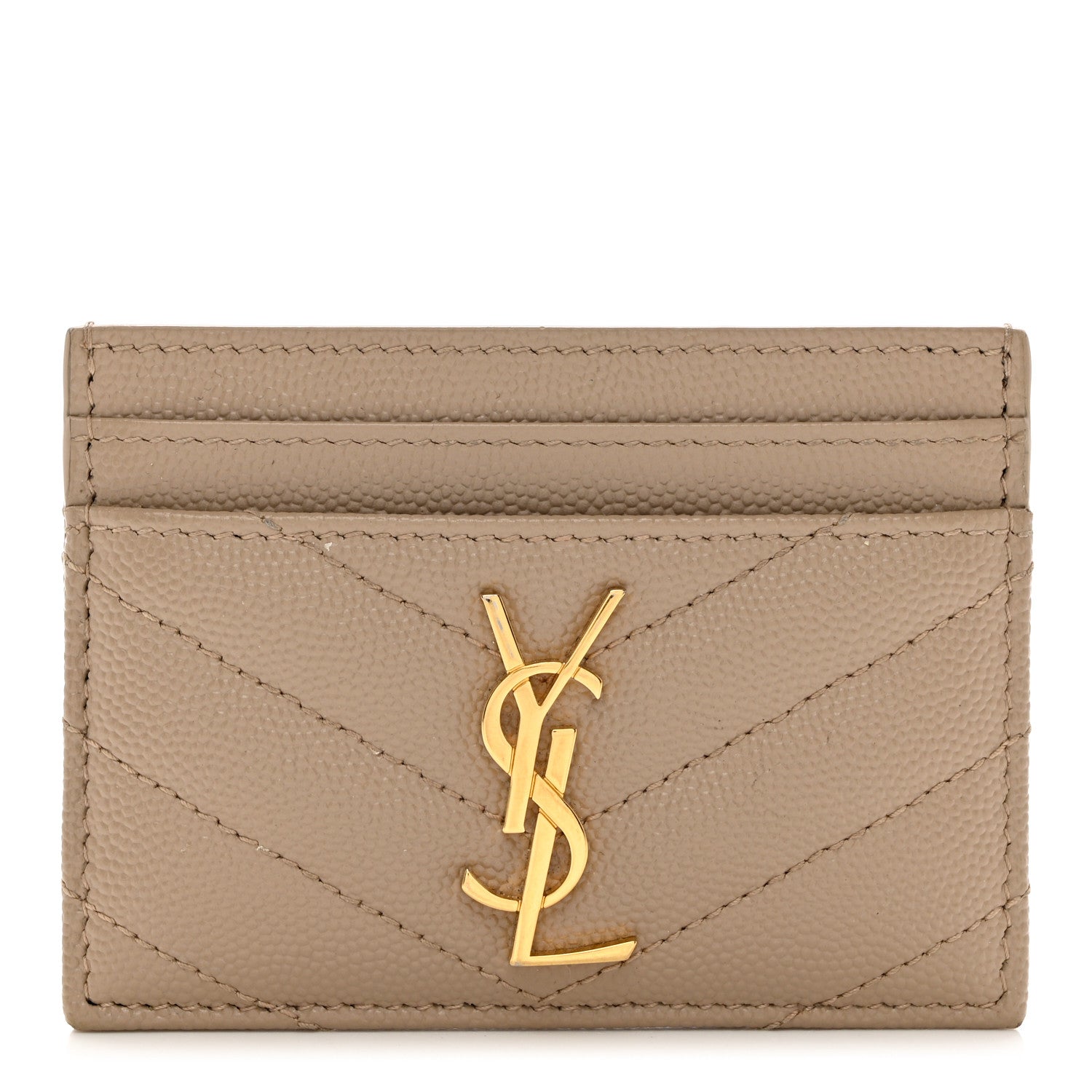 Saint Laurent Grain De Poudre Matelasse Chevron Monogram Credit Card Case Cork 1 of 7