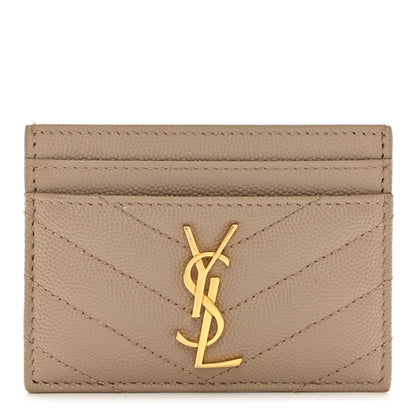 Saint Laurent Grain De Poudre Matelasse Chevron Monogram Credit Card Case Cork 1 of 7