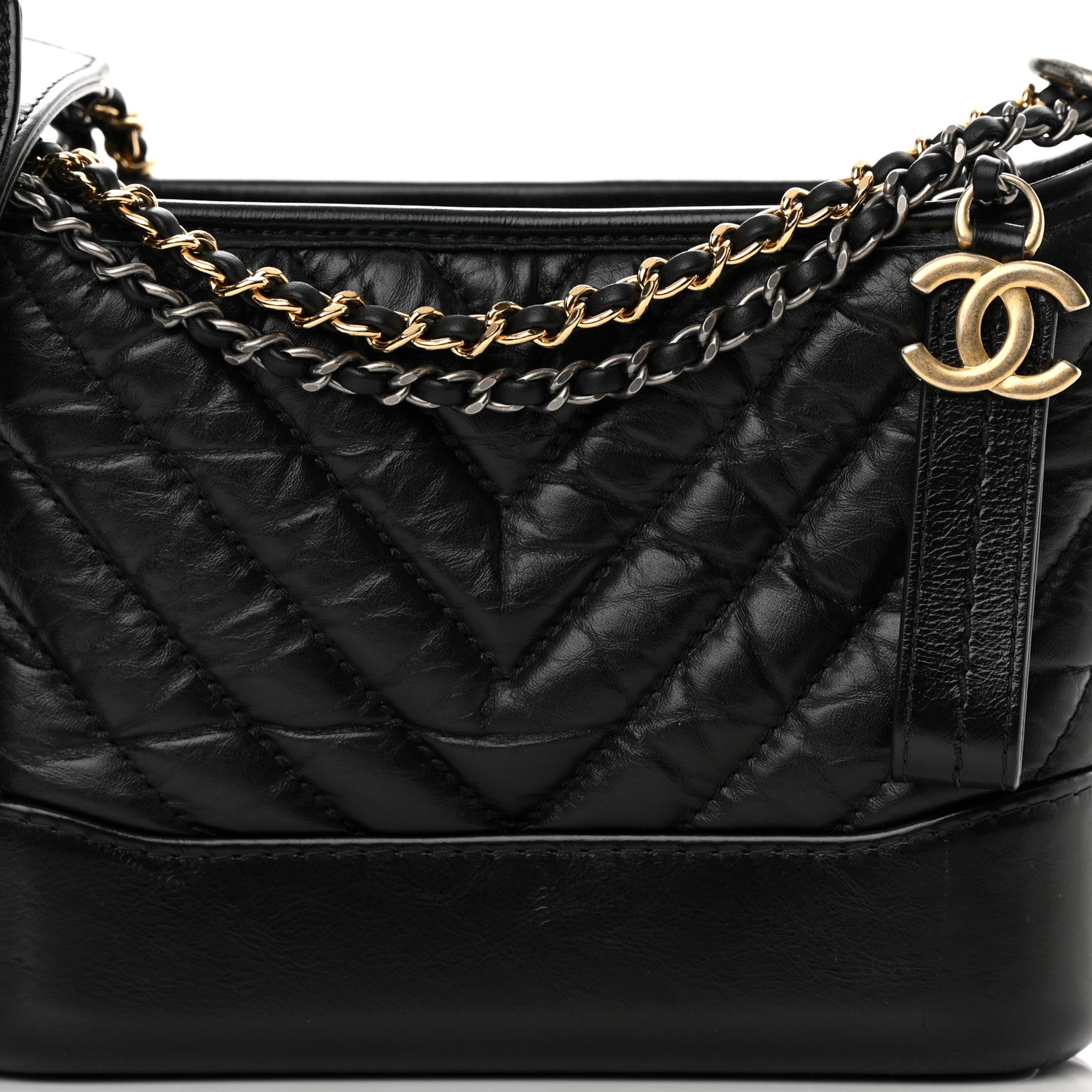 Chanel Aged Calfskin Chevron Quilted Small Gabrielle Hobo Black 8 of 11