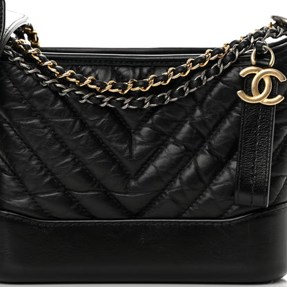 Chanel Aged Calfskin Chevron Quilted Small Gabrielle Hobo Black 8 of 11