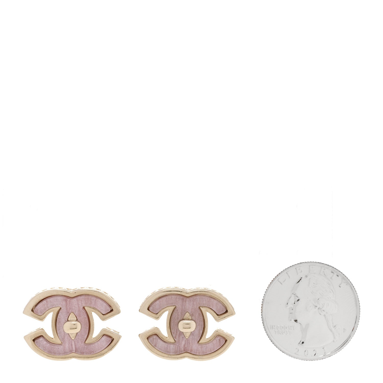 Chanel Metal Resin CC Turnlock Stud Earrings Gold Pink 2 of 5