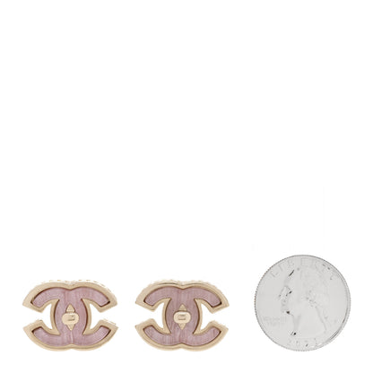 Chanel Metal Resin CC Turnlock Stud Earrings Gold Pink 2 of 5