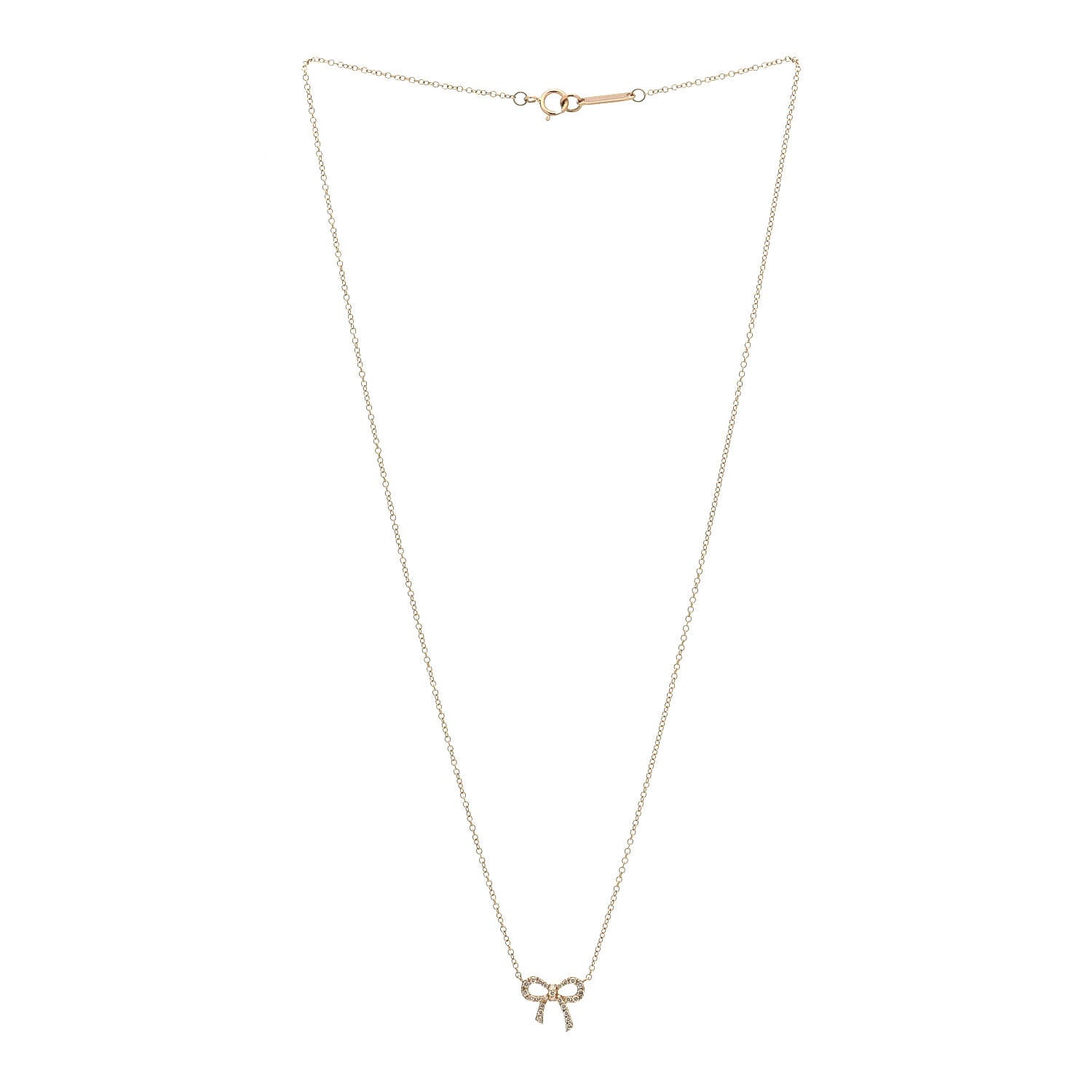 Tiffany 18K Rose Gold Diamond Mini Bow Pendant Necklace 2 of 4