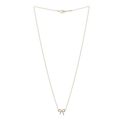 Tiffany 18K Rose Gold Diamond Mini Bow Pendant Necklace 2 of 4