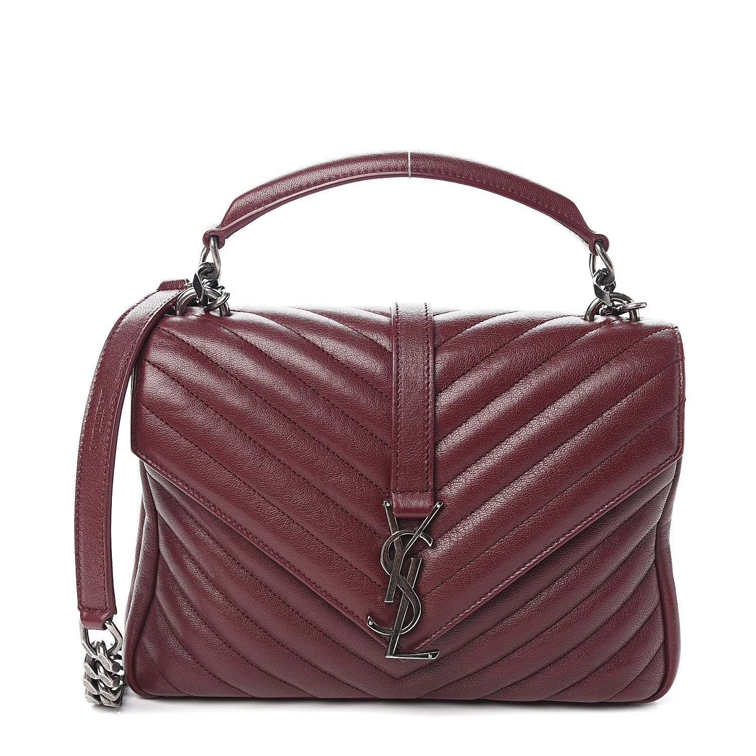 Saint Laurent Sheepskin Matelasse Chevron Monogram Medium College Bag Rouge Legion 1 of 8