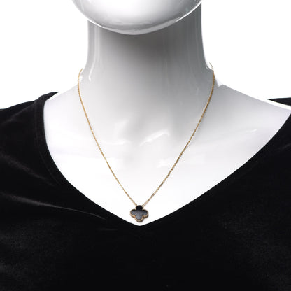 Van Cleef & Arpels 18K Yellow Gold Black Onyx Vintage Alhambra Pendant Necklace 2 of 6