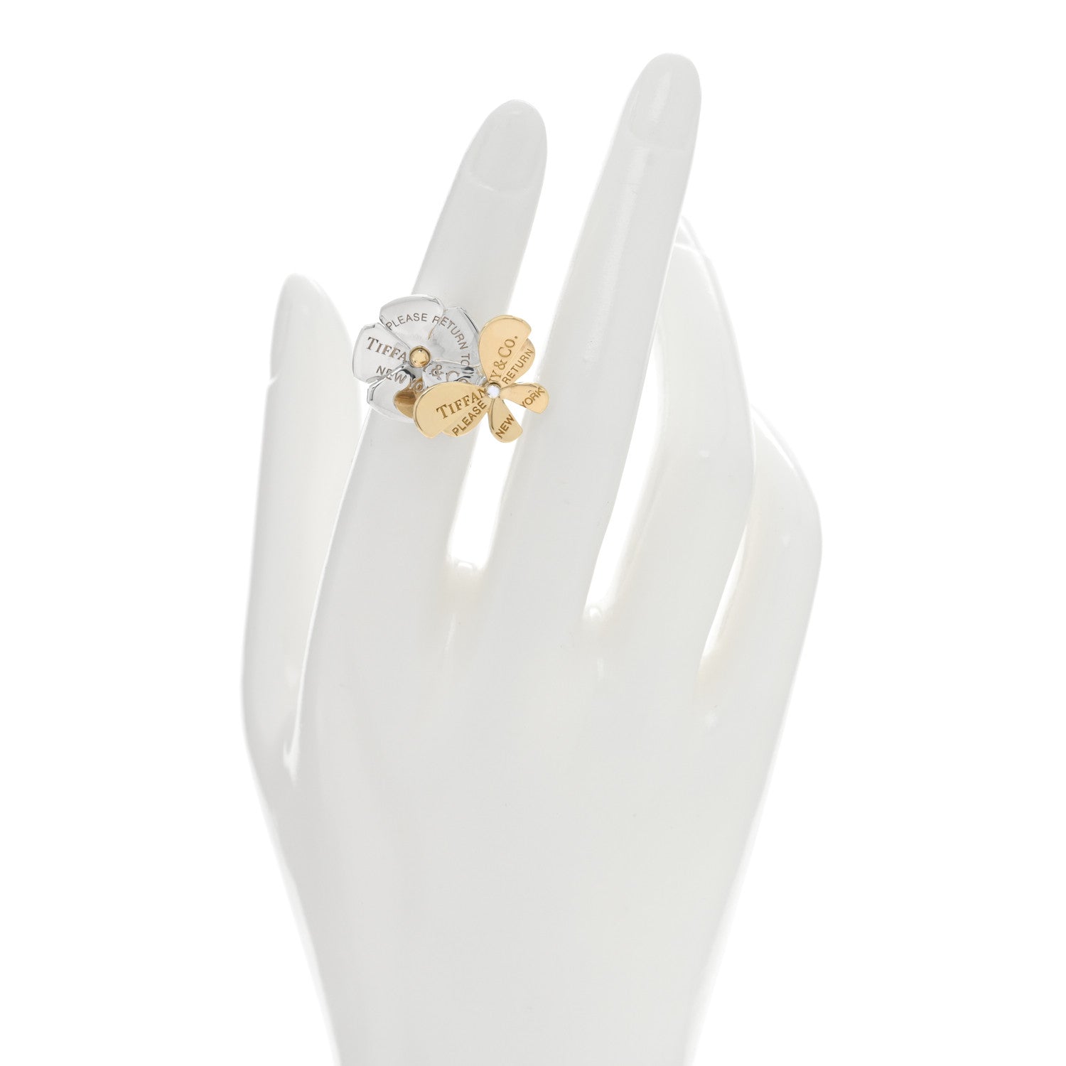 Tiffany 18K Yellow Gold Sterling Silver Return to Tiffany Love Bugs Butterfly Flower Ring 47 4 2 of 5