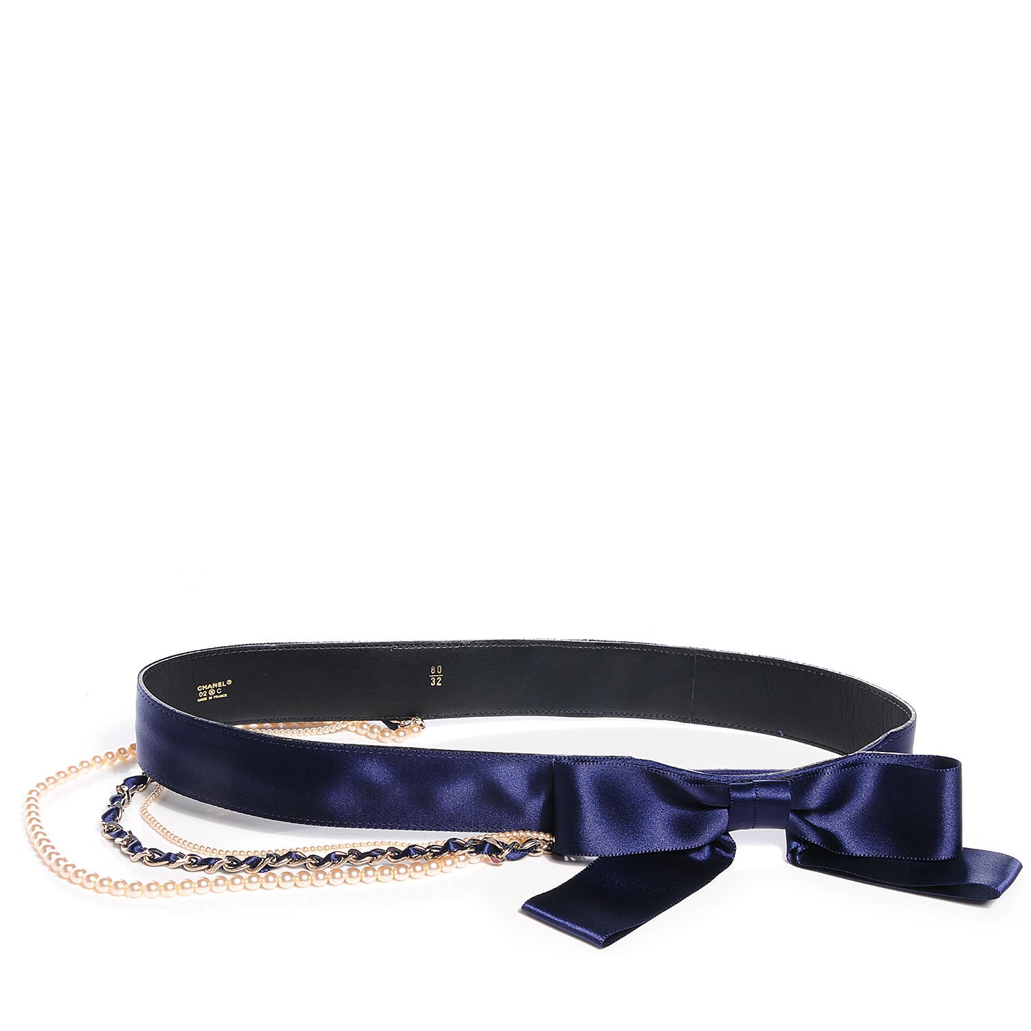 Chanel Satin Pearl Bow Belt 80 32 Royal Blue 1 of 6