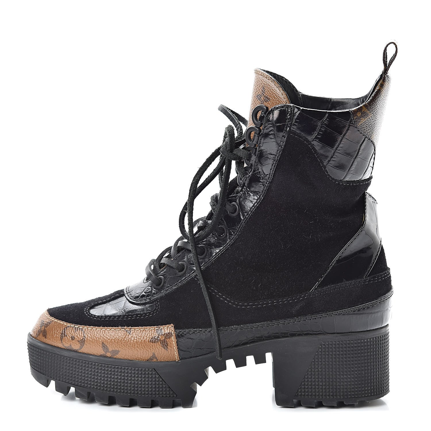 Louis Vuitton Suede Calfskin Reverse Monogram Laureate Platform Desert Boots 37.5 Black 1 of 12