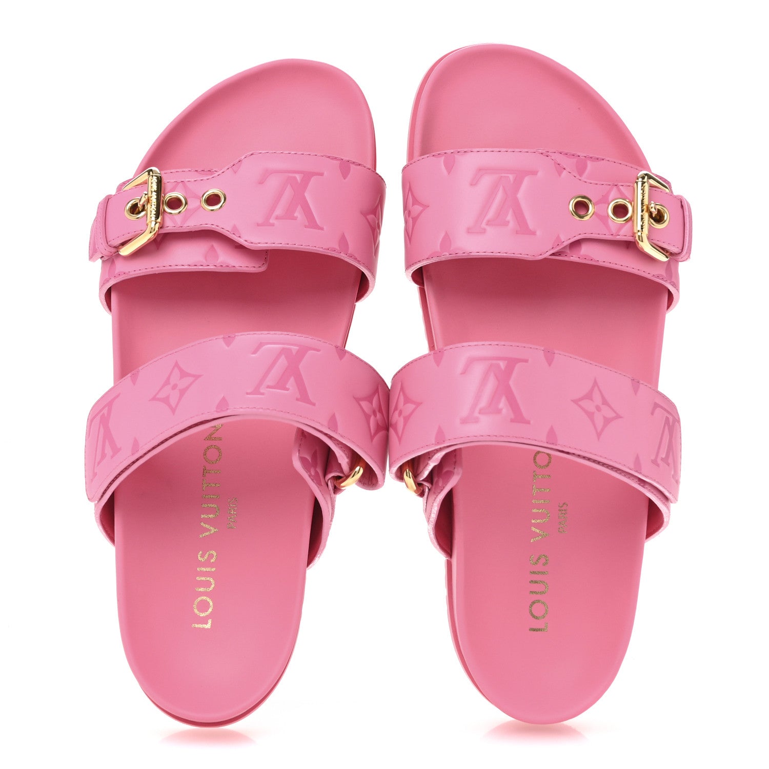 Louis Vuitton Calfskin Monogram Embossed Bom Dia Flat Mule Sandals 37 Pink 2 of 11