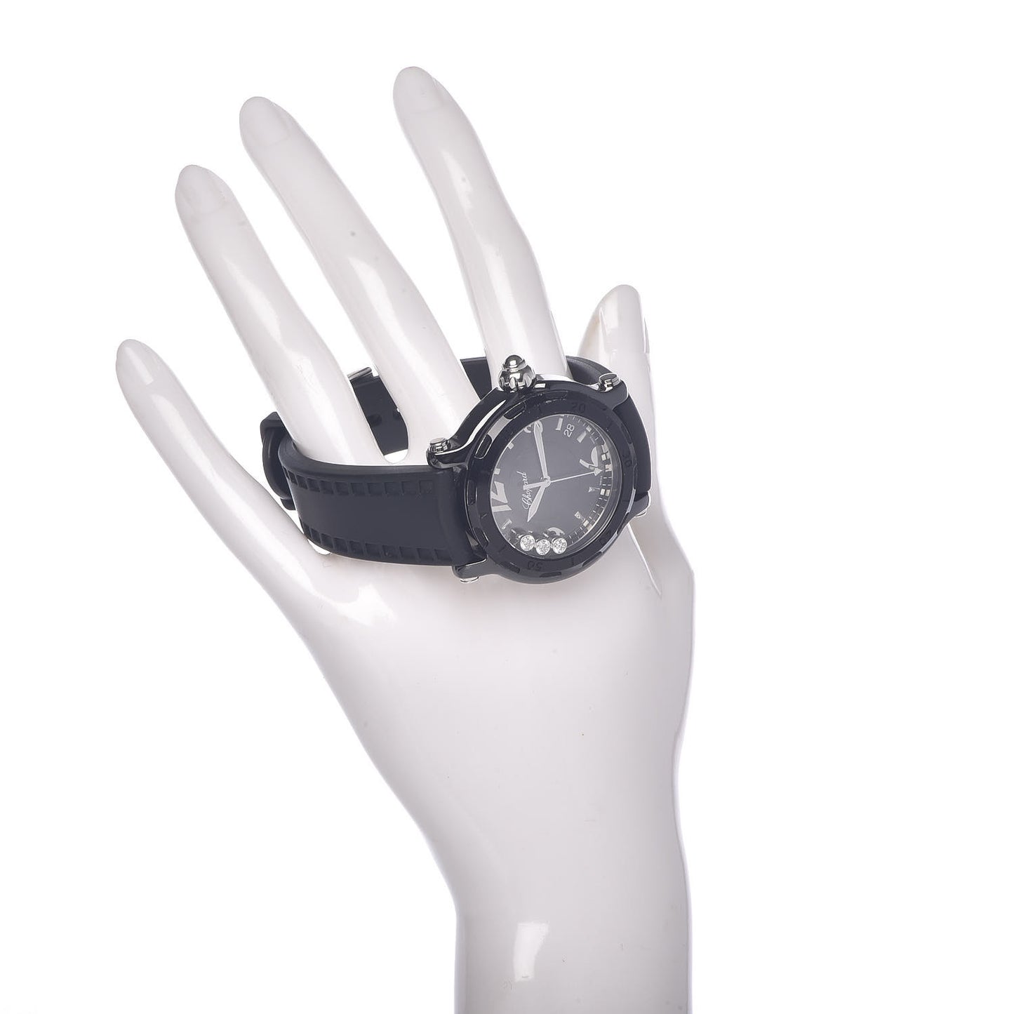 Stainless Steel Ceramic Rubber 3 Diamond 38mm Happy Sport Quartz Watch Black