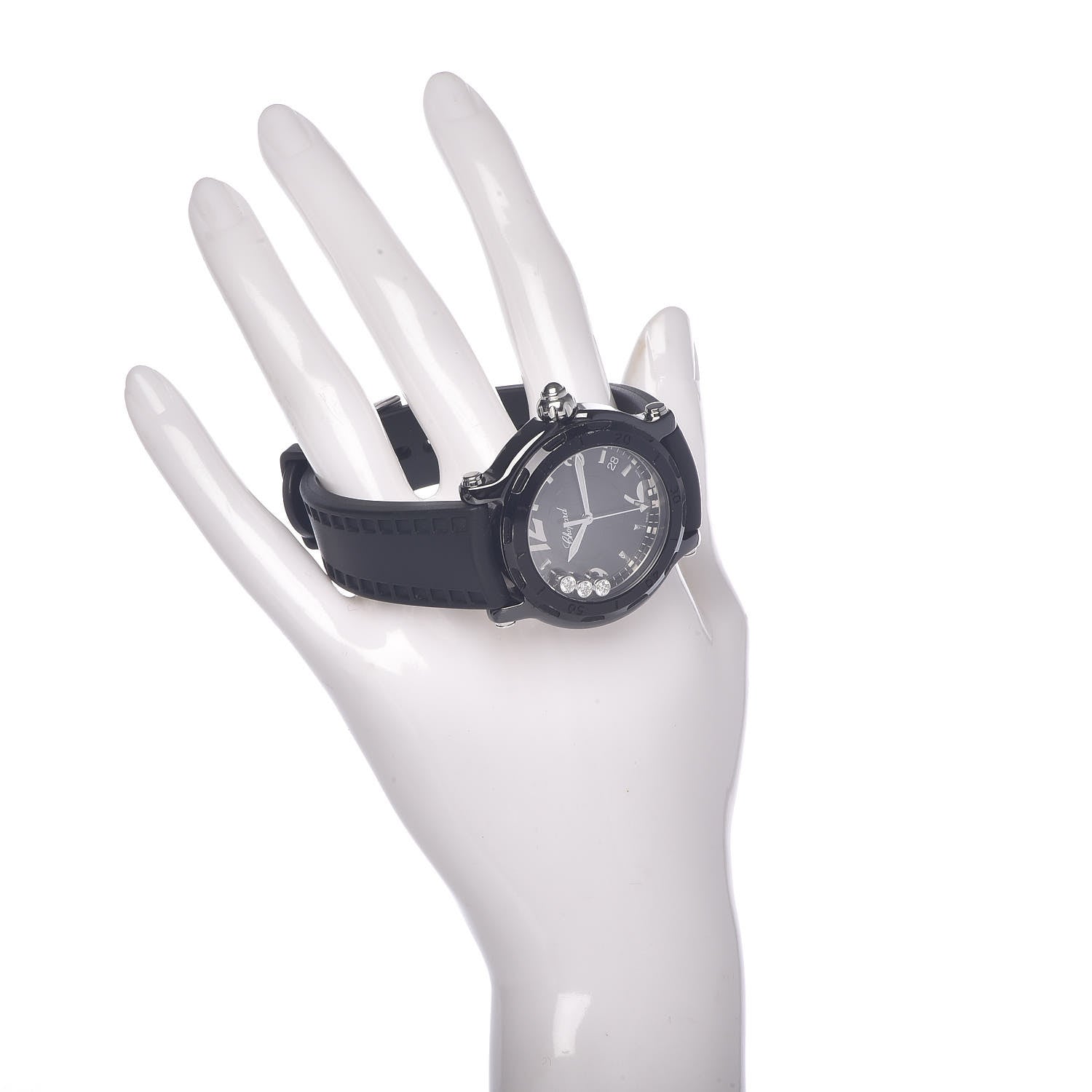 Chopard Stainless Steel Ceramic Rubber 3 Diamond 38mm Happy Sport Quartz Watch Black 2 of 7