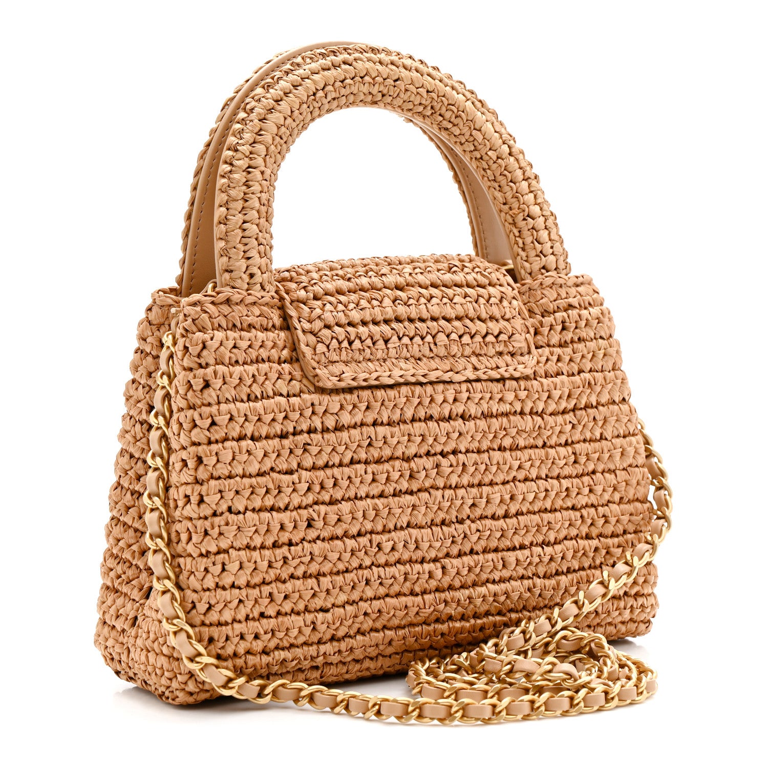 Chanel Braided Raffia Nano Kelly Flap Bag Dark Beige 3 of 11