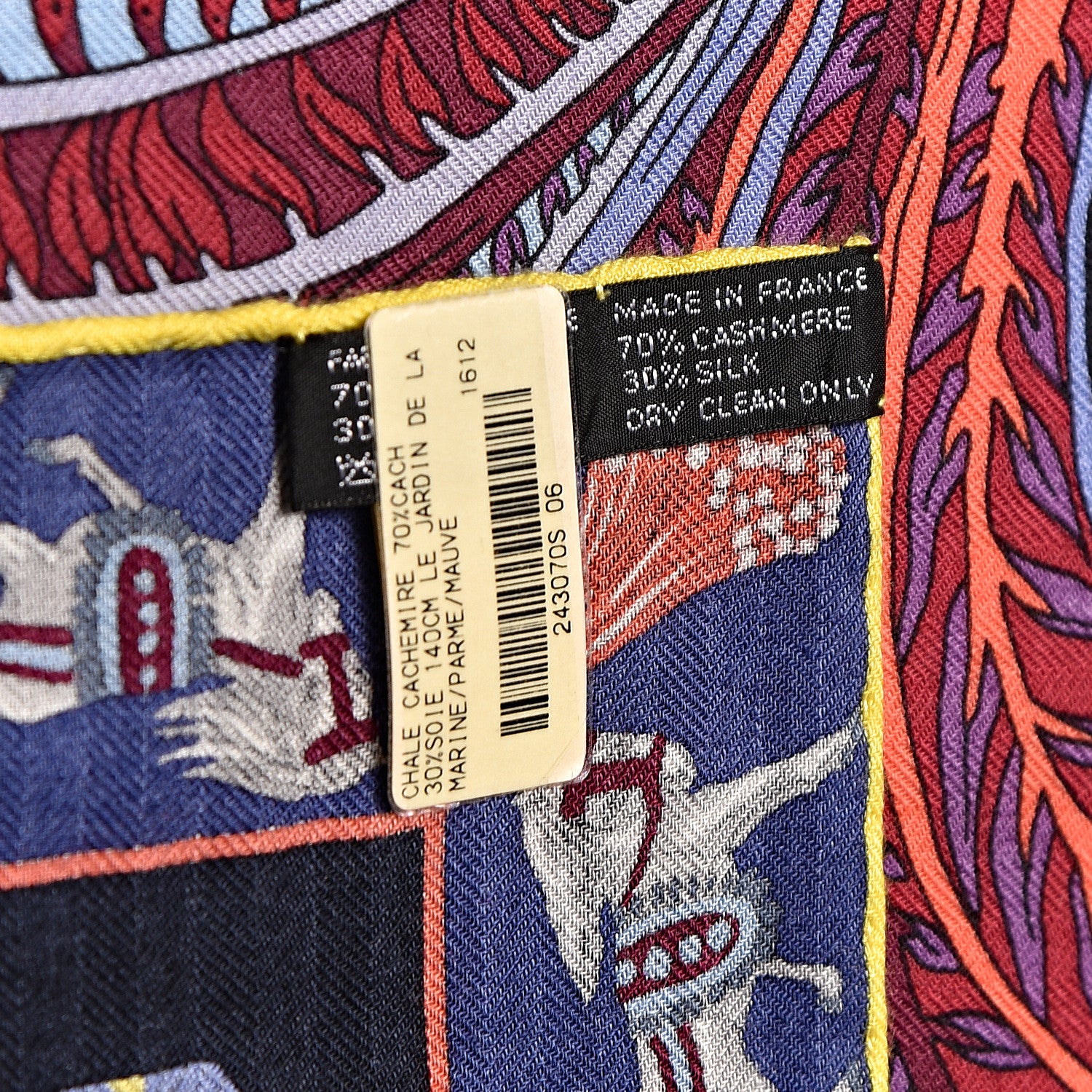 Hermes Cashmere Silk Le Jardin De La Maharani Shawl 140 Marine Parme Mauve 7 of 7