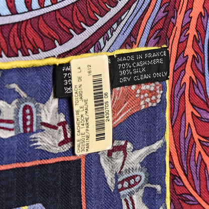 Hermes Cashmere Silk Le Jardin De La Maharani Shawl 140 Marine Parme Mauve 7 of 7