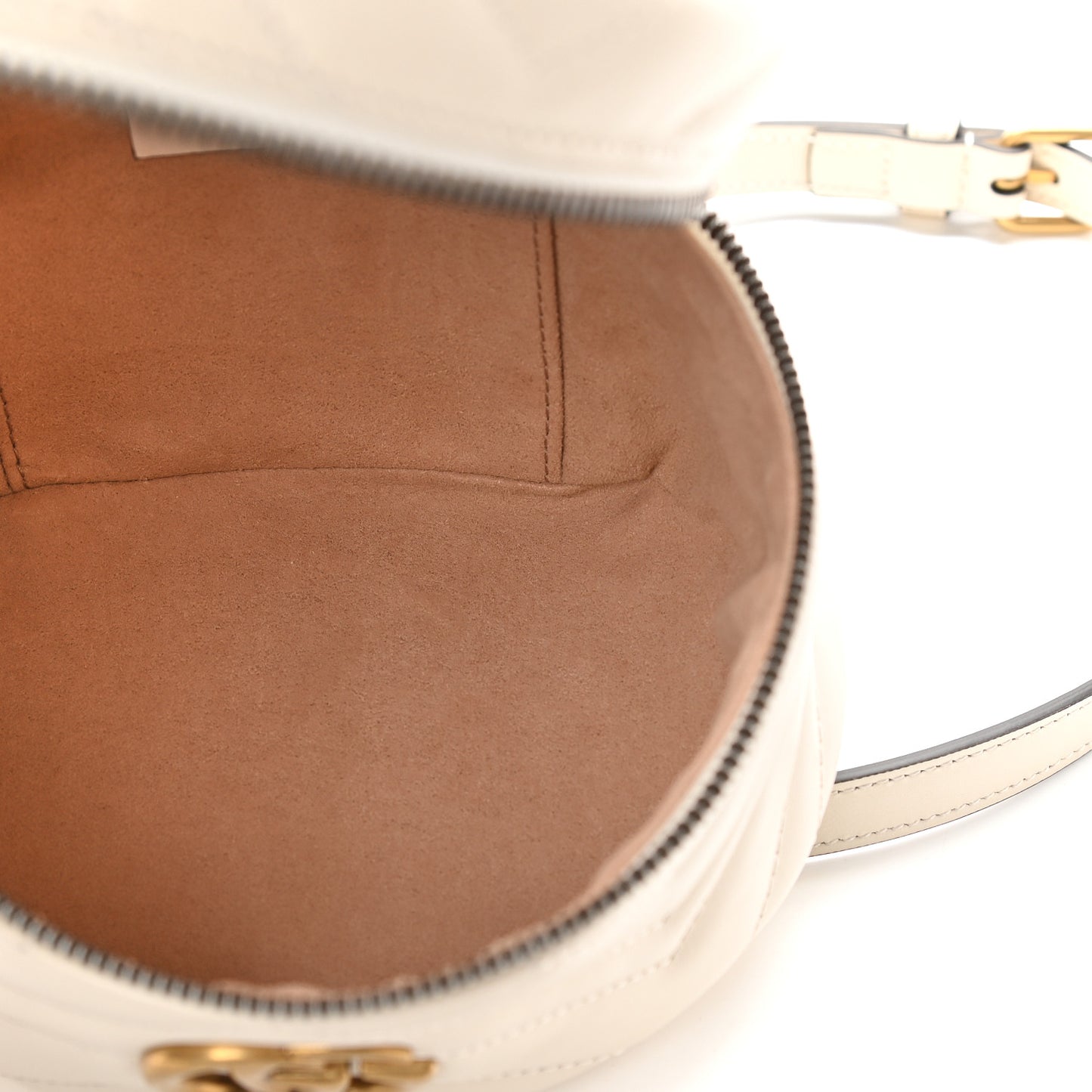Calfskin Matelasse Mini GG Marmont Round Backpack White