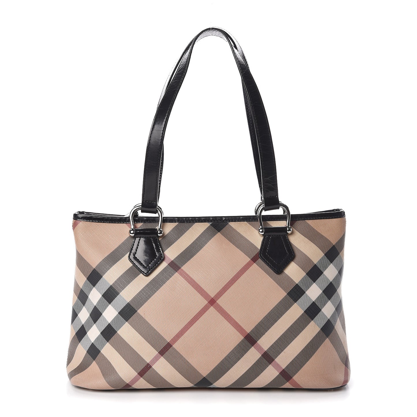 Patent Trim Nova Check Shopper Tote Black