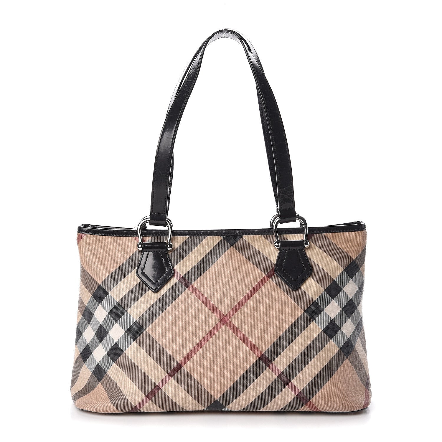 Burberry Patent Trim Nova Check Shopper Tote Black 1 of 10